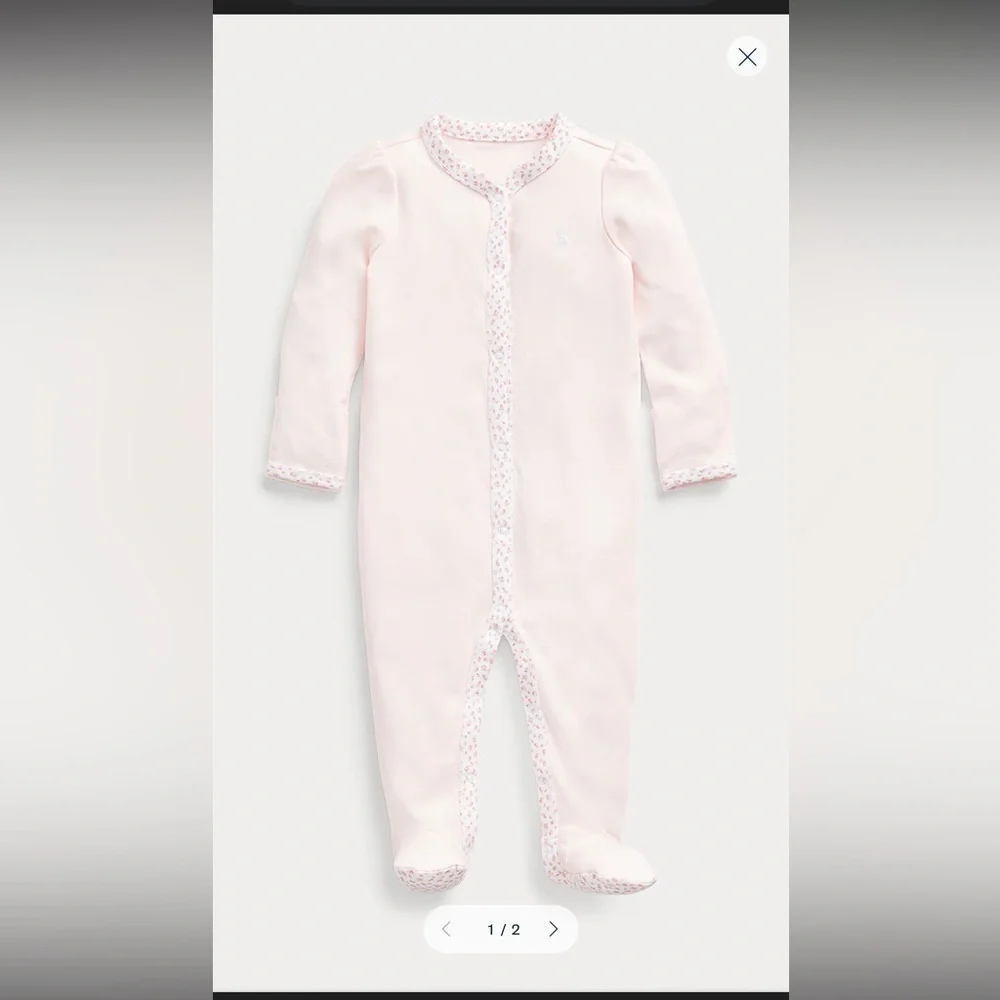 Ralph Lauren Light Pink Baby Girl Floral Trim Footie Pajamas Size 3M
